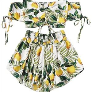 Two-Piece Lemon Print Crop & Shorts